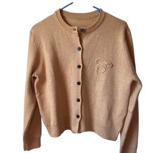 Vintage Beige Cashmere Yak Cardigan Sweater Embroidered Long Sleeve Wool Women M